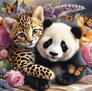 Diamond Painting Panda-Baby Leopard-Katze